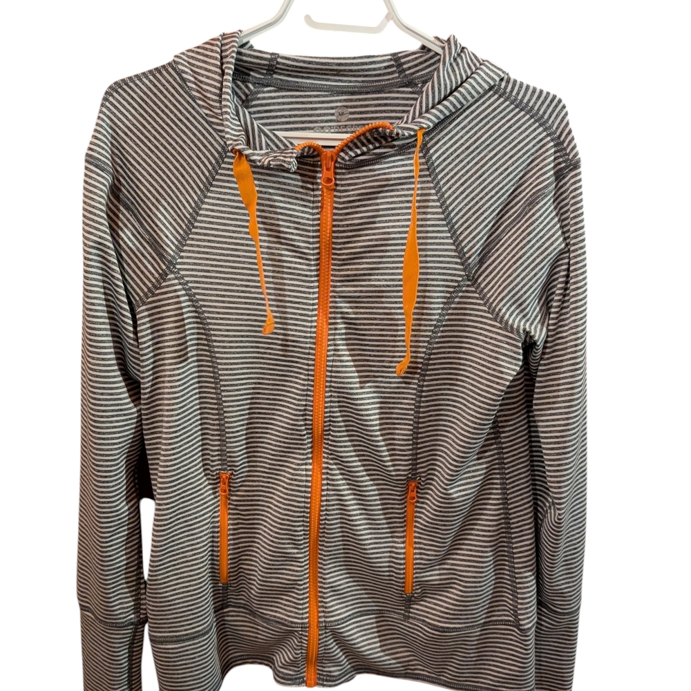 Striped Gray and Orange Women's Hoodie